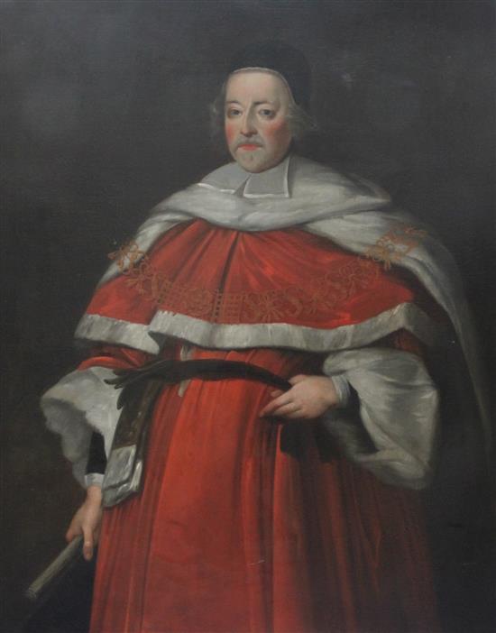18th century English School Portrait of a Lord Chancellor, in ermine trimmed robes, 50 x 40in.